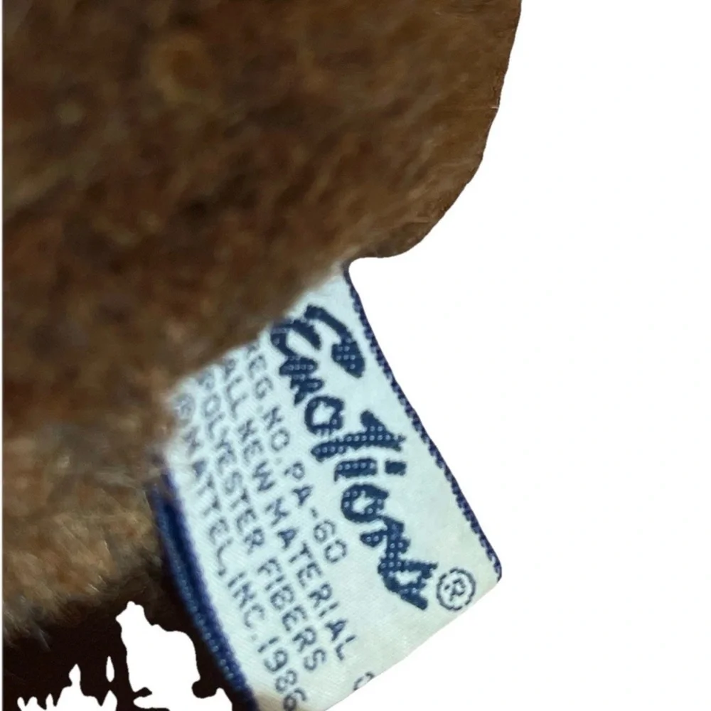 Vintage Mattel EmoTions Brown Teddy Bear Plush Korea 1986 Pink Nose Stuffed Toy - Picture 6 of 6